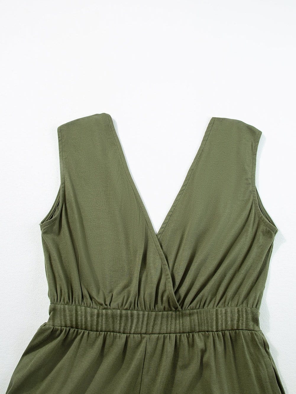 Jungle Green Plunging Neckline Wide Leg Backless Jumpsuit