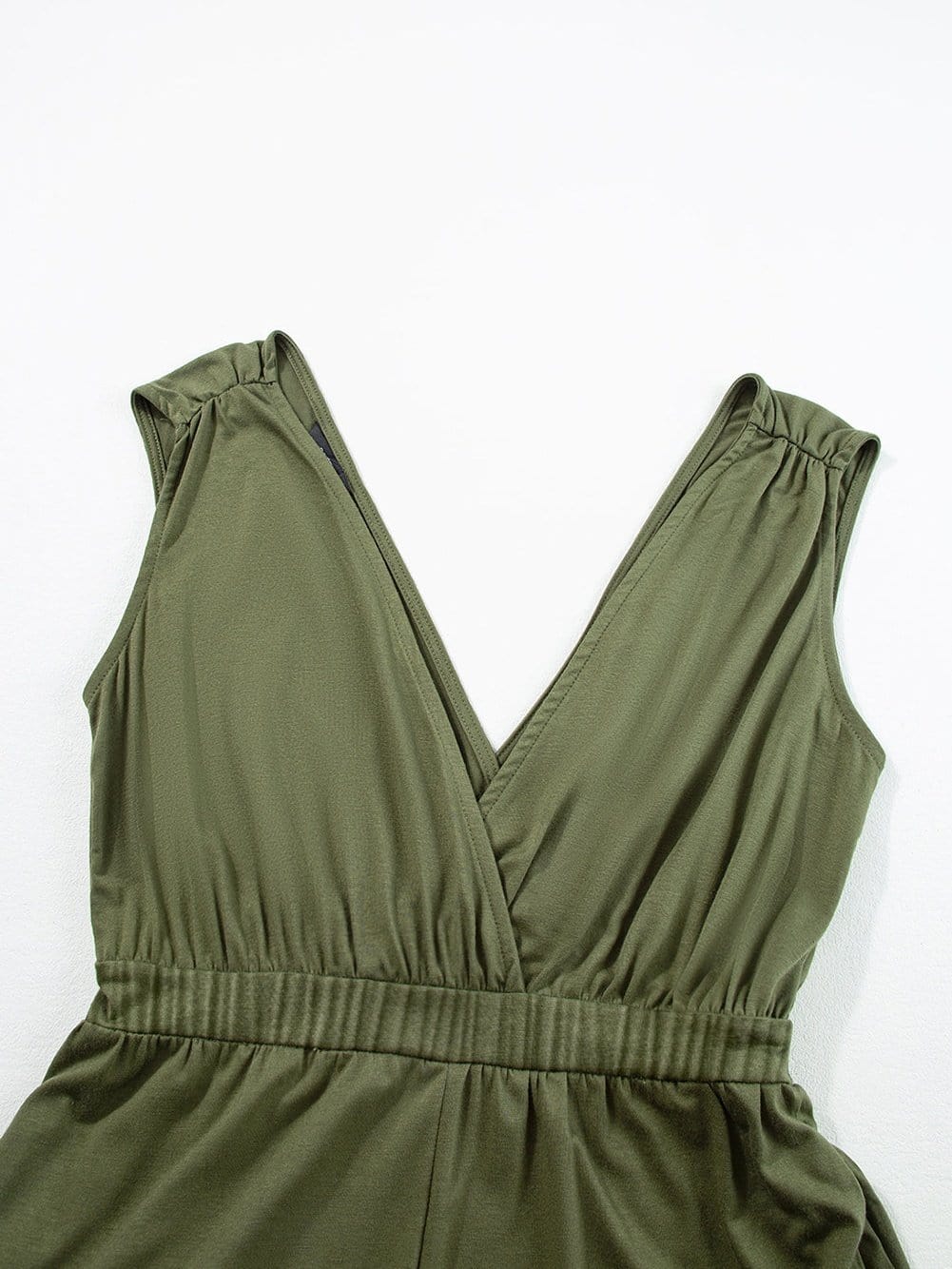 Jungle Green Plunging Neckline Wide Leg Backless Jumpsuit