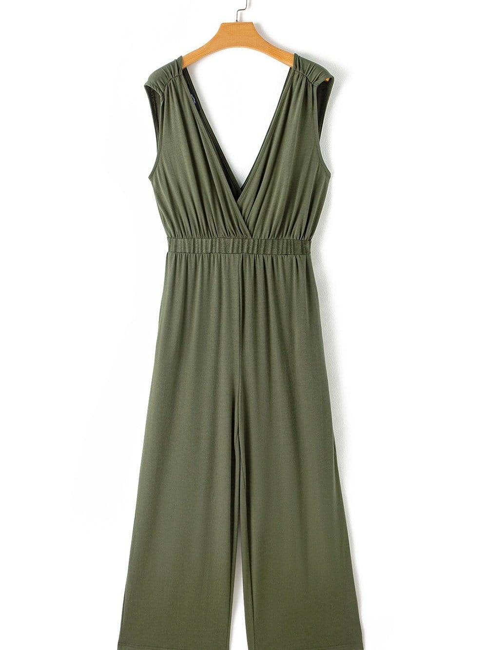Jungle Green Plunging Neckline Wide Leg Backless Jumpsuit