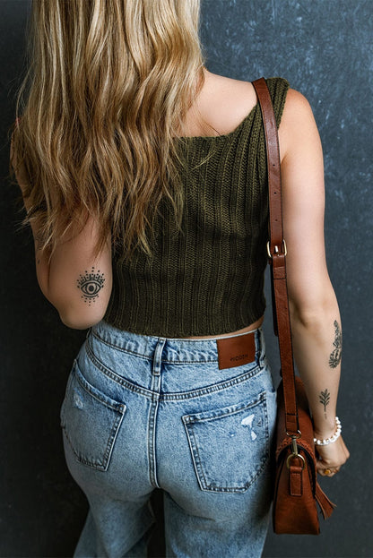 Jungle Green Ribbed Knit Sleeveless Sweater Vest