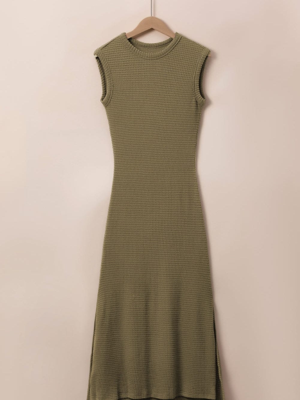 Jungle Green Textured Sleeveless Maxi Dress with Side Slits