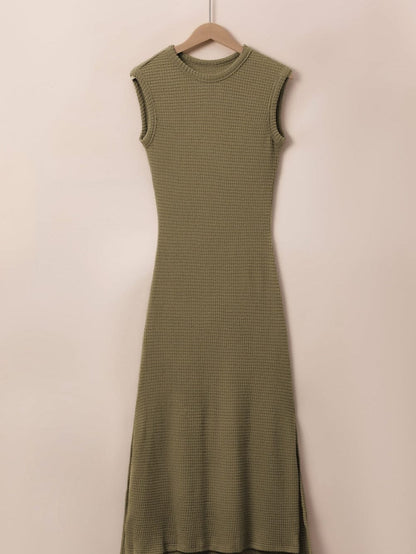Jungle Green Textured Sleeveless Maxi Dress with Side Slits