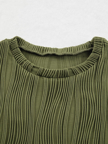 Jungle Green Textured Wave Cap Sleeve Blouse