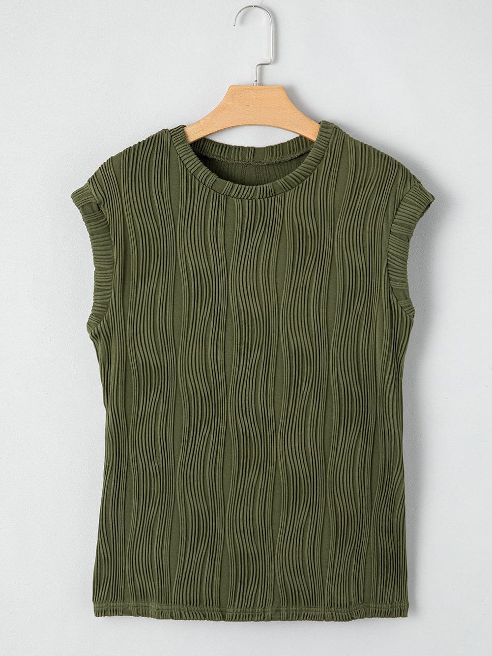 Jungle Green Textured Wave Cap Sleeve Blouse