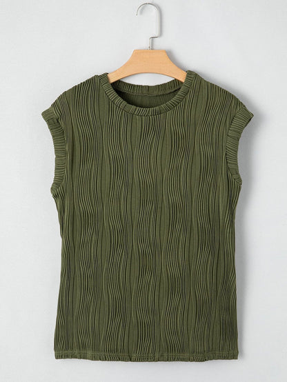 Jungle Green Textured Wave Cap Sleeve Blouse
