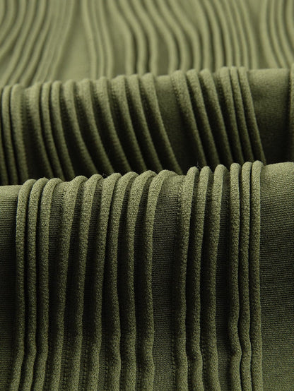 Jungle Green Textured Wave Cap Sleeve Blouse