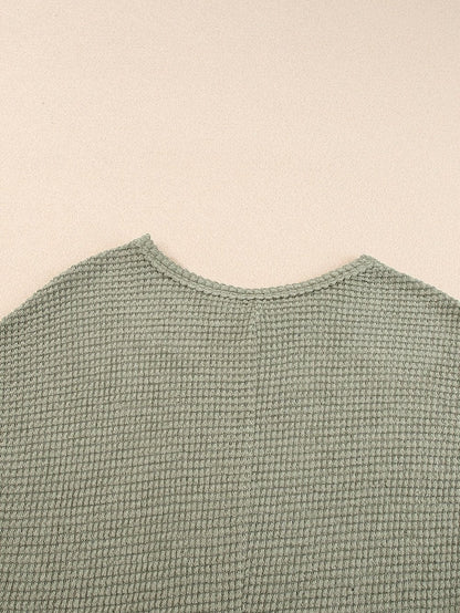 Jungle Green Waffle Knit Batwing Sleeve T-shirt Dress