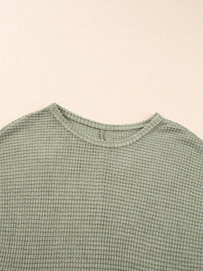 Jungle Green Waffle Knit Batwing Sleeve T-shirt Dress