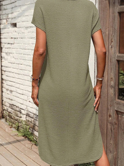 Jungle Green Waffle Knit Batwing Sleeve T-shirt Dress