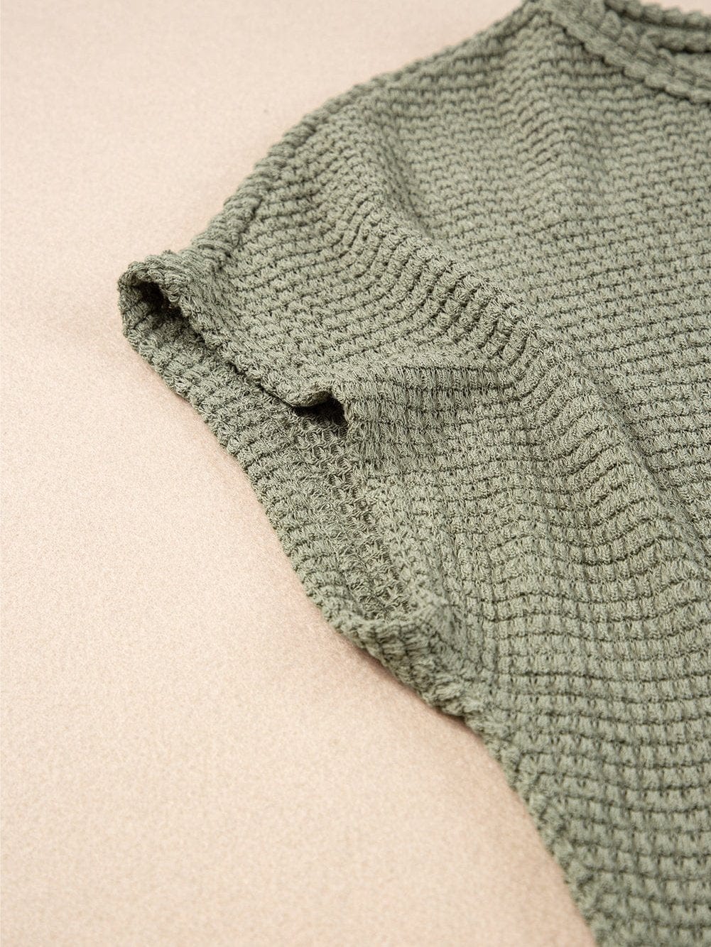 Jungle Green Waffle Knit Batwing Sleeve T-shirt Dress