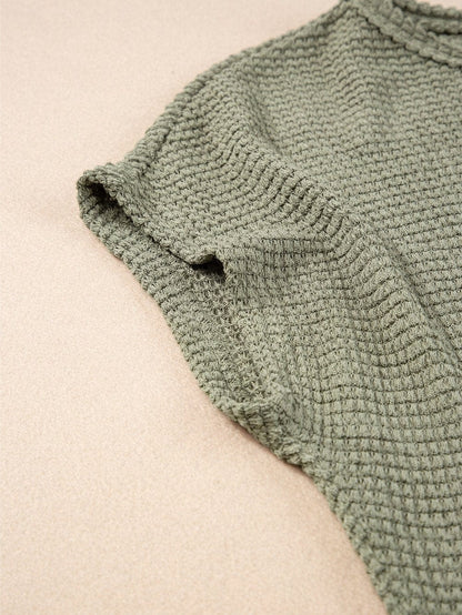 Jungle Green Waffle Knit Batwing Sleeve T-shirt Dress