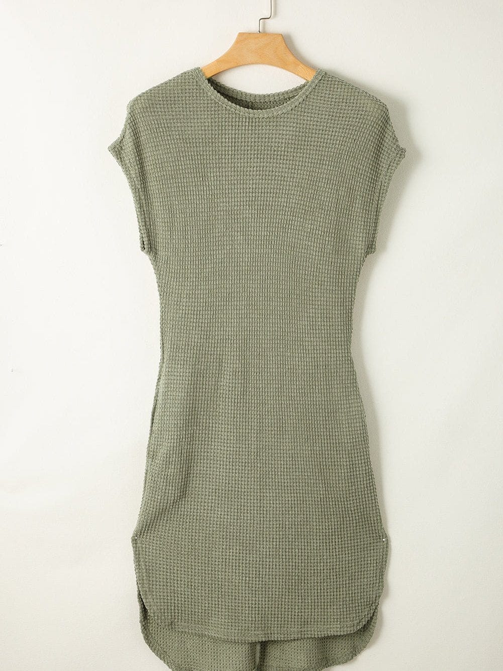 Jungle Green Waffle Knit Batwing Sleeve T-shirt Dress