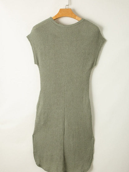 Jungle Green Waffle Knit Batwing Sleeve T-shirt Dress