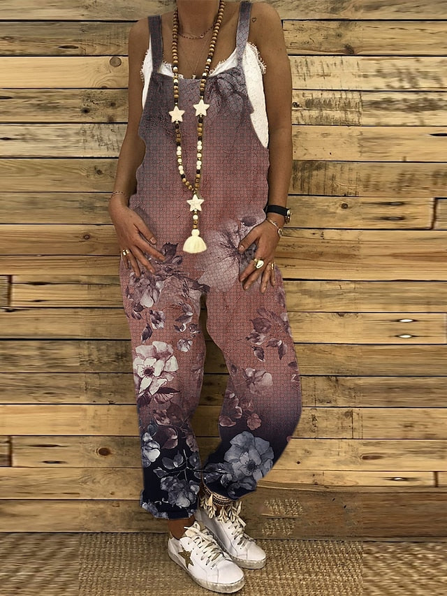 Jumpsuits for Women Summer Overall Button Pocket Animal U Neck Holiday Daily Vacation Straight Regular Fit Sleeveless Sleeveless Black White Green S M L - LuckyFash™