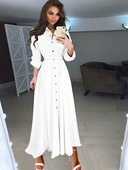Women's Dress - Shirt Dress Chiffon Dress Swing Dress Maxi long Dress Formal Winter Dress Causal Polyester Fashion Elegant Stand Collar Pleated Button Long Sleeve Spring Fall Winter 2023 Regular Fit Black