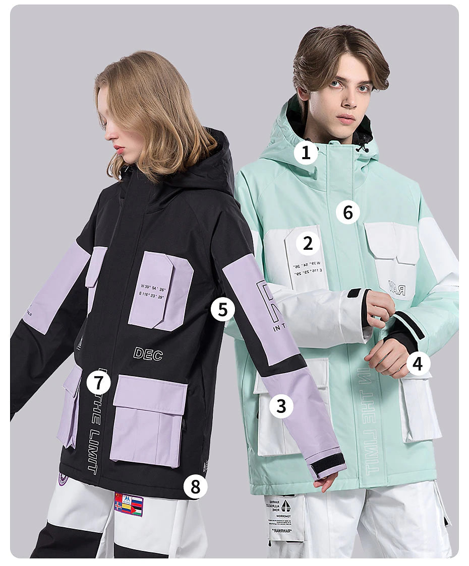 Men's Women's Ski Jacket Outdoor Winter Thermal Warm Reflective Waterproof Windproof Jacket for Snowboarding Ski Winter Sports