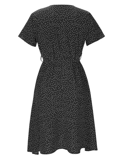 Women's Dress - Casual Dress Swing Dress Floral Dress Midi Dress Black Wine Red Short Sleeve Ditsy Floral Print Summer Spring V Neck Fashion Vacation Loose Fit 2023 S M L XL XXL 3XL