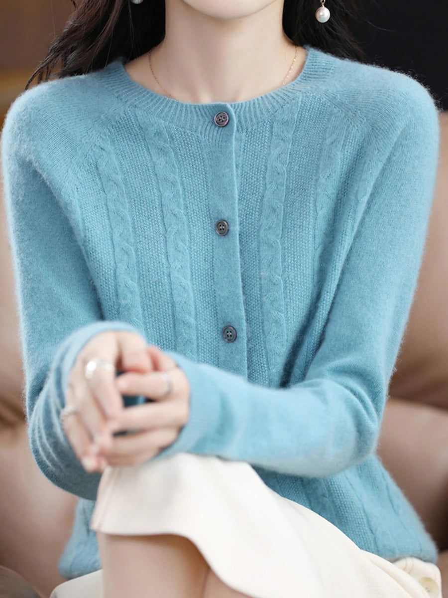 Women's Cardigan Sweater Jacket Crew Neck Cable Knit Polyester Button Knitted Fall Winter Regular Outdoor Valentine's Day Daily Streetwear Stylish Casual Long Sleeve Pure Color Pink Red Orange S M L