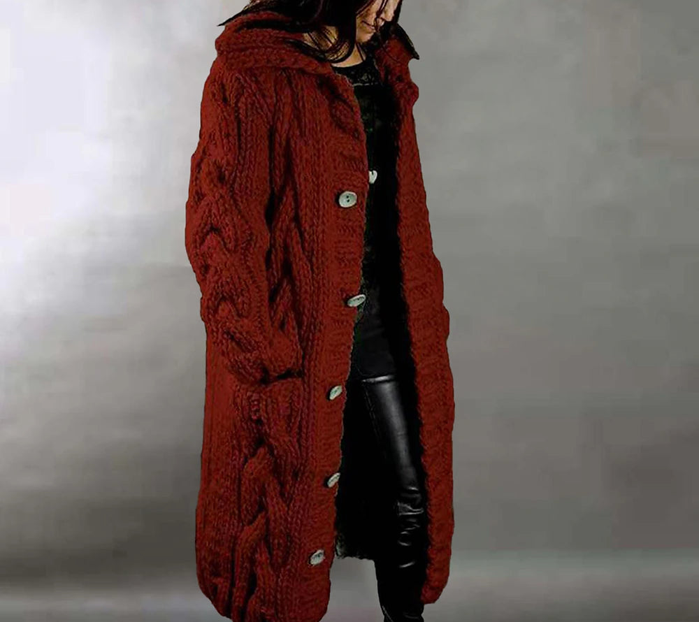 Women's Cardigan Sweater Jumper Cable Chunky Knit  Solid Color Open Front Stylish Soft Daily Going out Winter Fall Reddish brown Blue S M L / Long Sleeve / Regular Fit