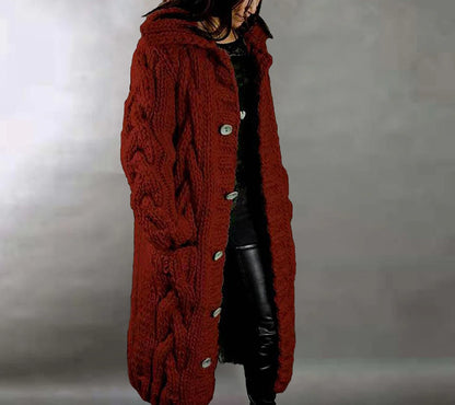 Women's Cardigan Sweater Jumper Cable Chunky Knit  Solid Color Open Front Stylish Soft Daily Going out Winter Fall Reddish brown Blue S M L / Long Sleeve / Regular Fit