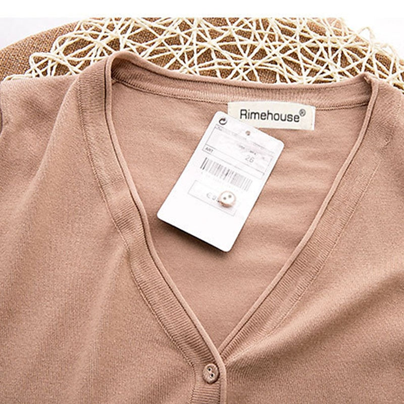 Women's Cardigan Sweater V Neck Knit Cotton Button Knitted Thin Summer Spring Outdoor Work Daily Stylish Casual Soft Long Sleeve Pure Color Yellow Wine Camel M L XL