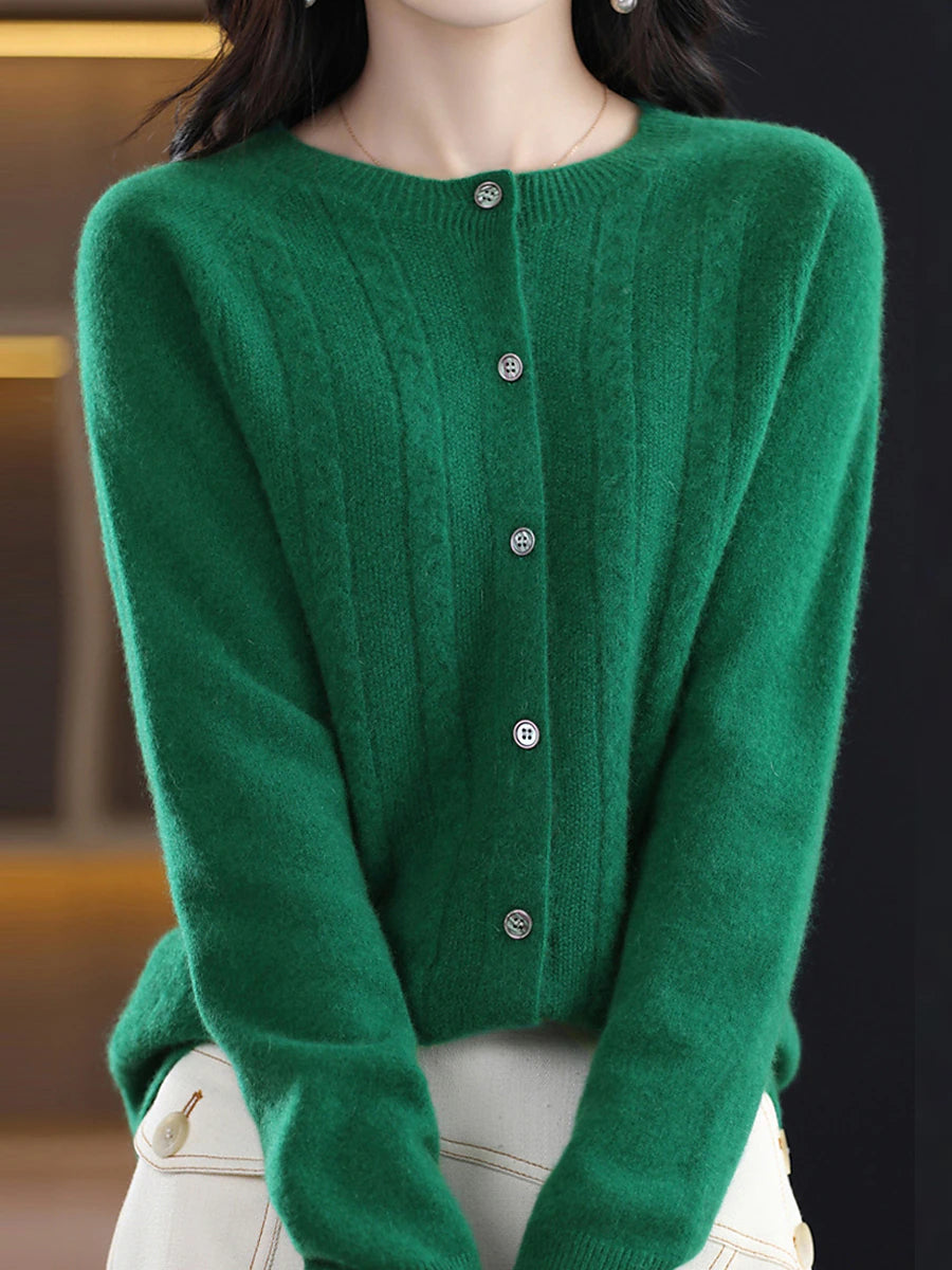 Women's Cardigan Sweater Jacket Crew Neck Cable Knit Polyester Button Knitted Fall Winter Regular Outdoor Valentine's Day Daily Streetwear Stylish Casual Long Sleeve Pure Color Pink Red Orange S M L