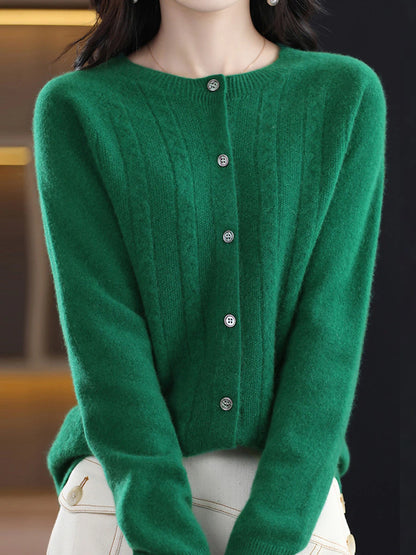 Women's Cardigan Sweater Jacket Crew Neck Cable Knit Polyester Button Knitted Fall Winter Regular Outdoor Valentine's Day Daily Streetwear Stylish Casual Long Sleeve Pure Color Pink Red Orange S M L