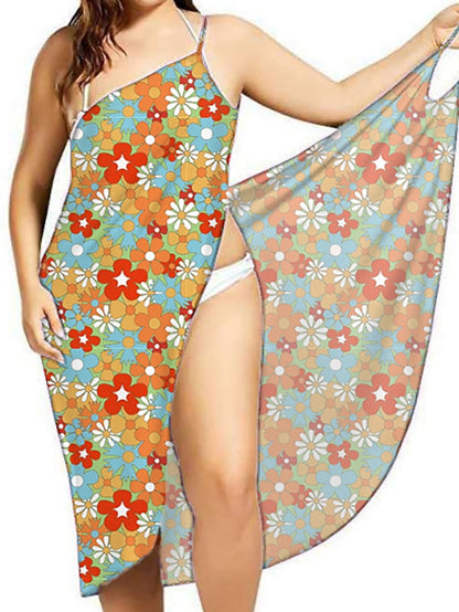 Women's Dress - Swimwear Cover Up Beach Dress Normal Swimsuit Printing for Big Busts Leopard Floral Black White Pink Blue Sky Blue Bathing Suits New Vacation Fashion