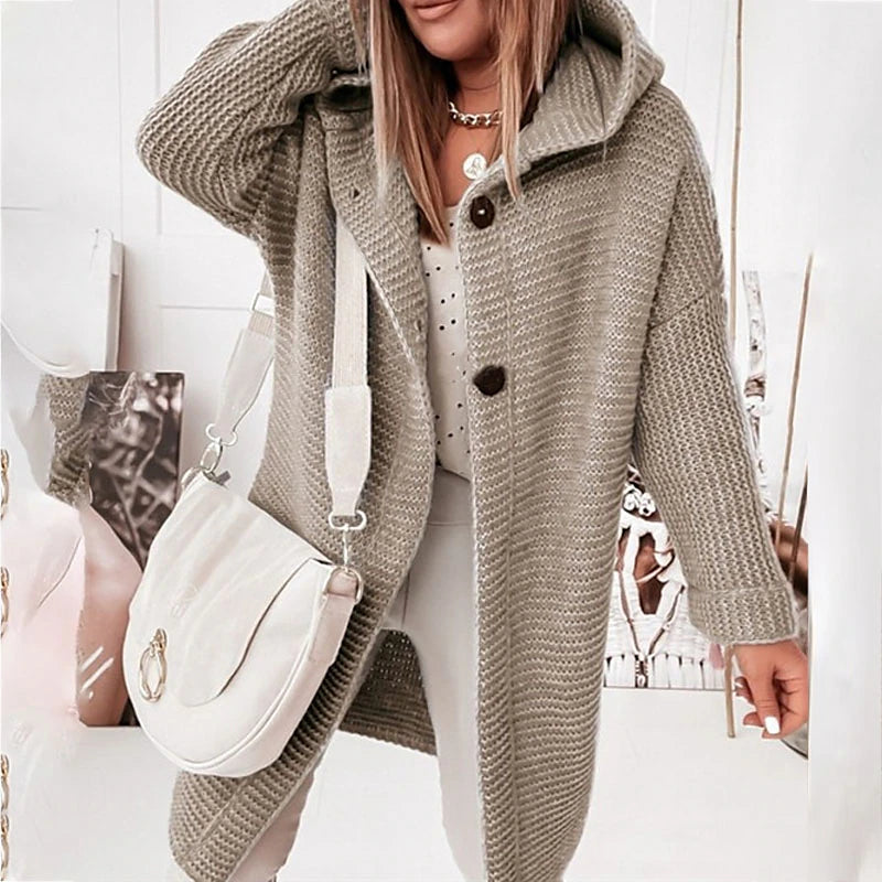 Women's Cardigan Sweater Jumper Knit Button Knitted Solid Color Hooded Stylish Casual Daily Weekend Winter Fall Green Pink S M L / Long Sleeve / Regular Fit