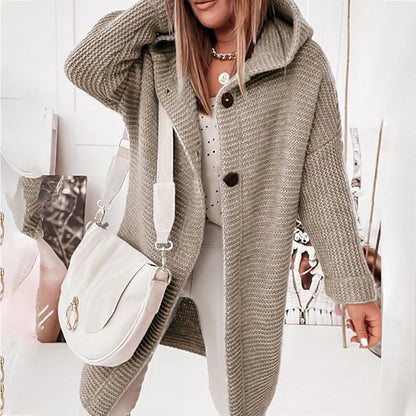 Women's Cardigan Sweater Jumper Knit Button Knitted Solid Color Hooded Stylish Casual Daily Weekend Winter Fall Green Pink S M L / Long Sleeve / Regular Fit