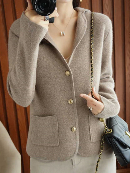 Women's Cardigan Shirt Collar Ribbed Knit Polyester Button Pocket Knitted Fall Winter Short Outdoor Daily Going out Stylish Casual Soft Long Sleeve Solid Color Purple Beige S M L
