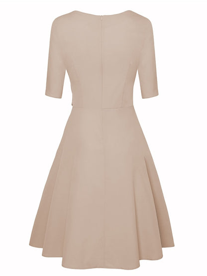 Women's Dress - Wedding Guest Dress Swing Dress A Line Dress Midi Dress Navy Blue Green Beige Half Sleeve Pure Color Lace up Summer Spring Crew Neck Work Party Vacation 2023 S M L XL XXL