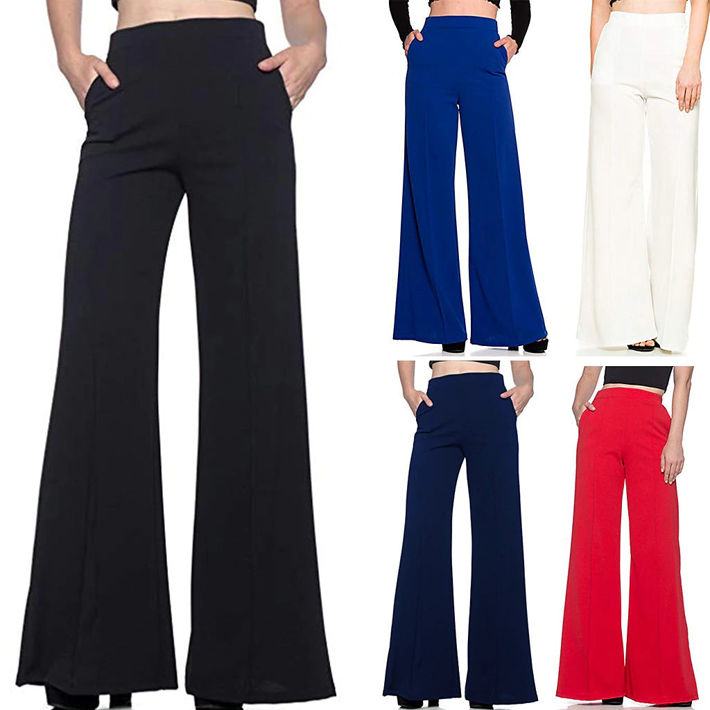 Women's Dress Wide Leg Pants Bootcut Flare Full Length Pocket Baggy Micro-elastic Mid Waist Streetwear Casual Casual Weekend Black White S M Summer Spring & Fall