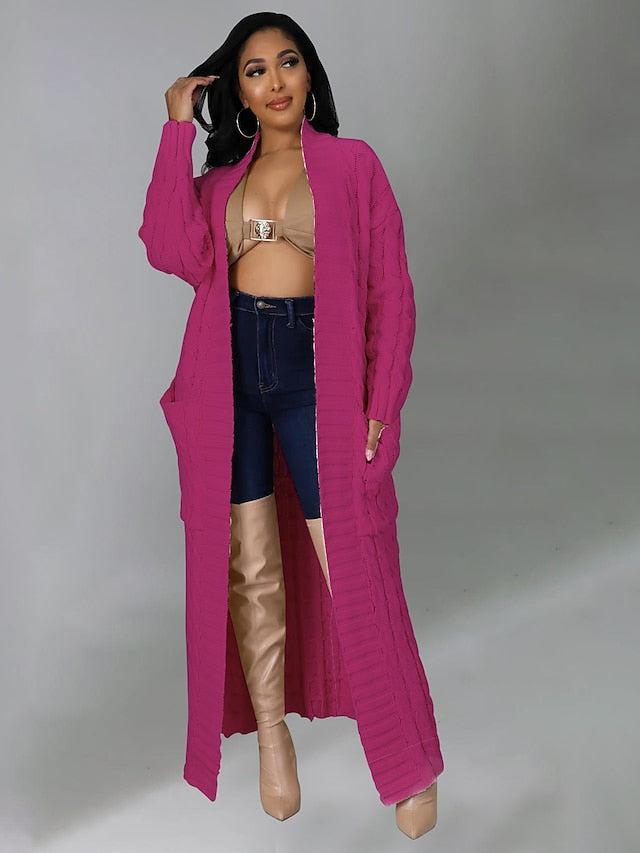 Women's Cardigan Sweater V Neck Chunky Knit Cotton Knitted Drop Shoulder Fall Winter Tunic Home Daily Sexy Long Sleeve Solid Color Red Brown Black Yellow S M L