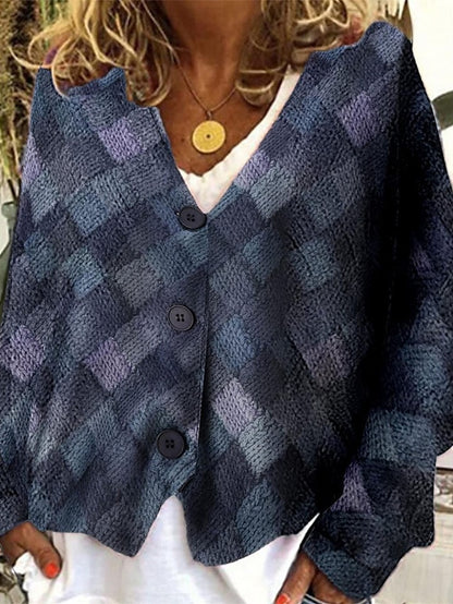 Women's Casual Jacket Street Daily Wear Vacation Fall Winter Regular Coat V Neck Loose Fit Windproof Breathable Stylish Sporty Chic & Modern Jacket Long Sleeve Stripes and Plaid Print Red Blue Green