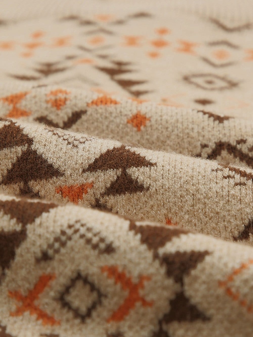 Khaki Aztec Knit Zip-Up Drop Shoulder Sweater