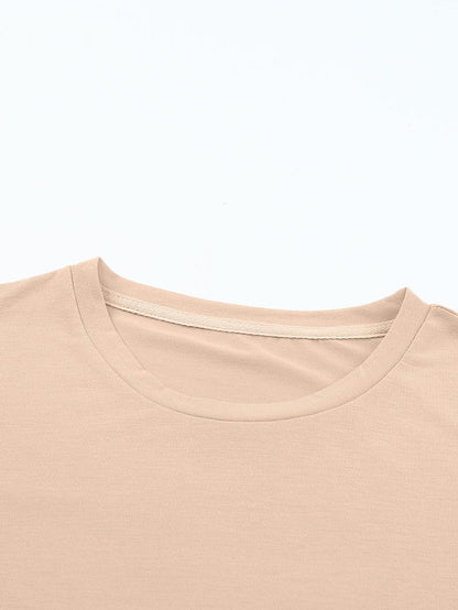 Khaki Basic Round Neck Short Sleeve Top