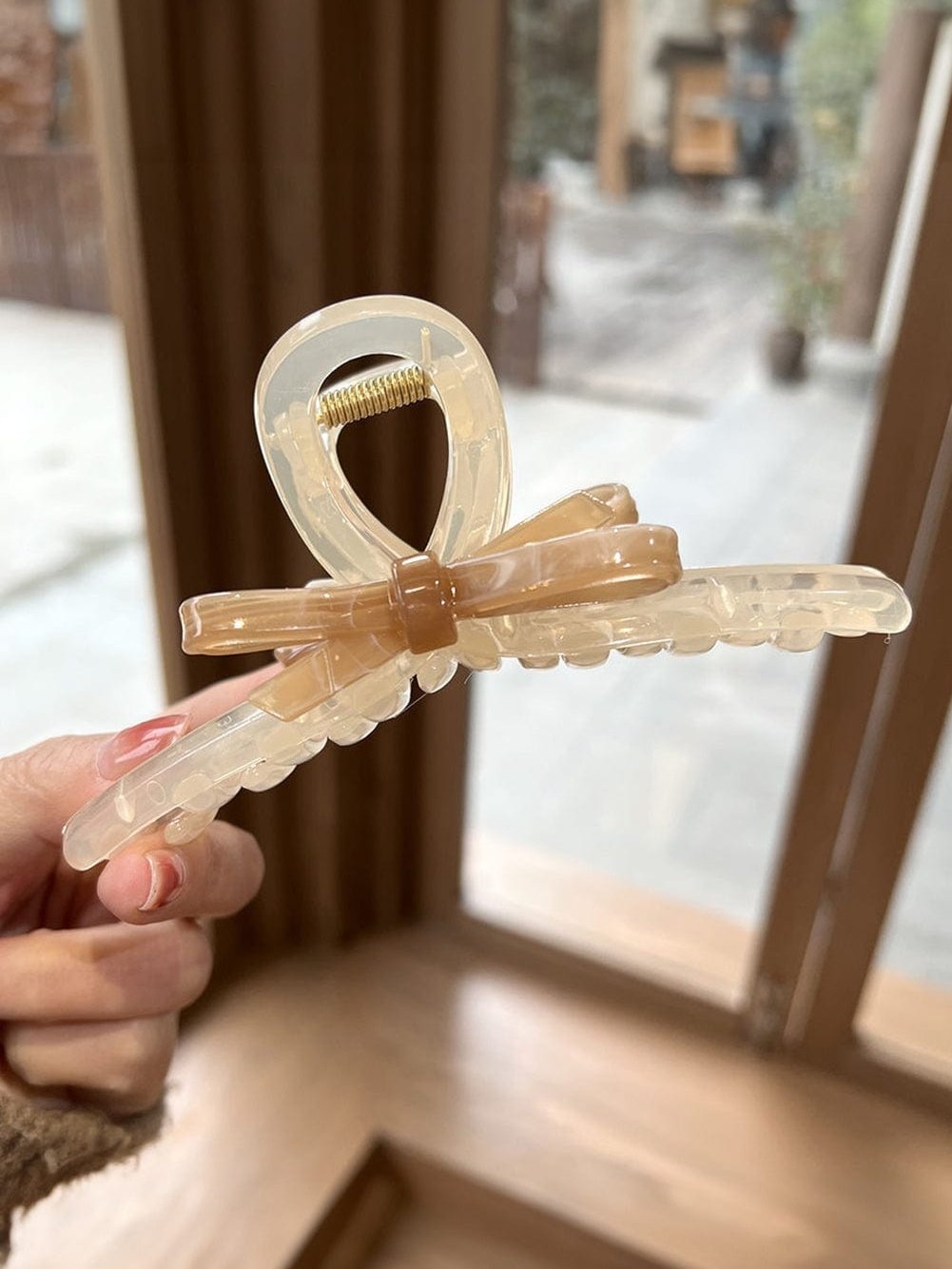 Khaki Bow Shaped Plastic Large Hair Clip