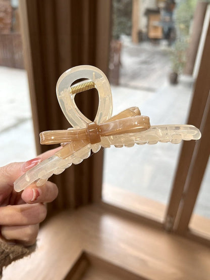 Khaki Bow Shaped Plastic Large Hair Clip