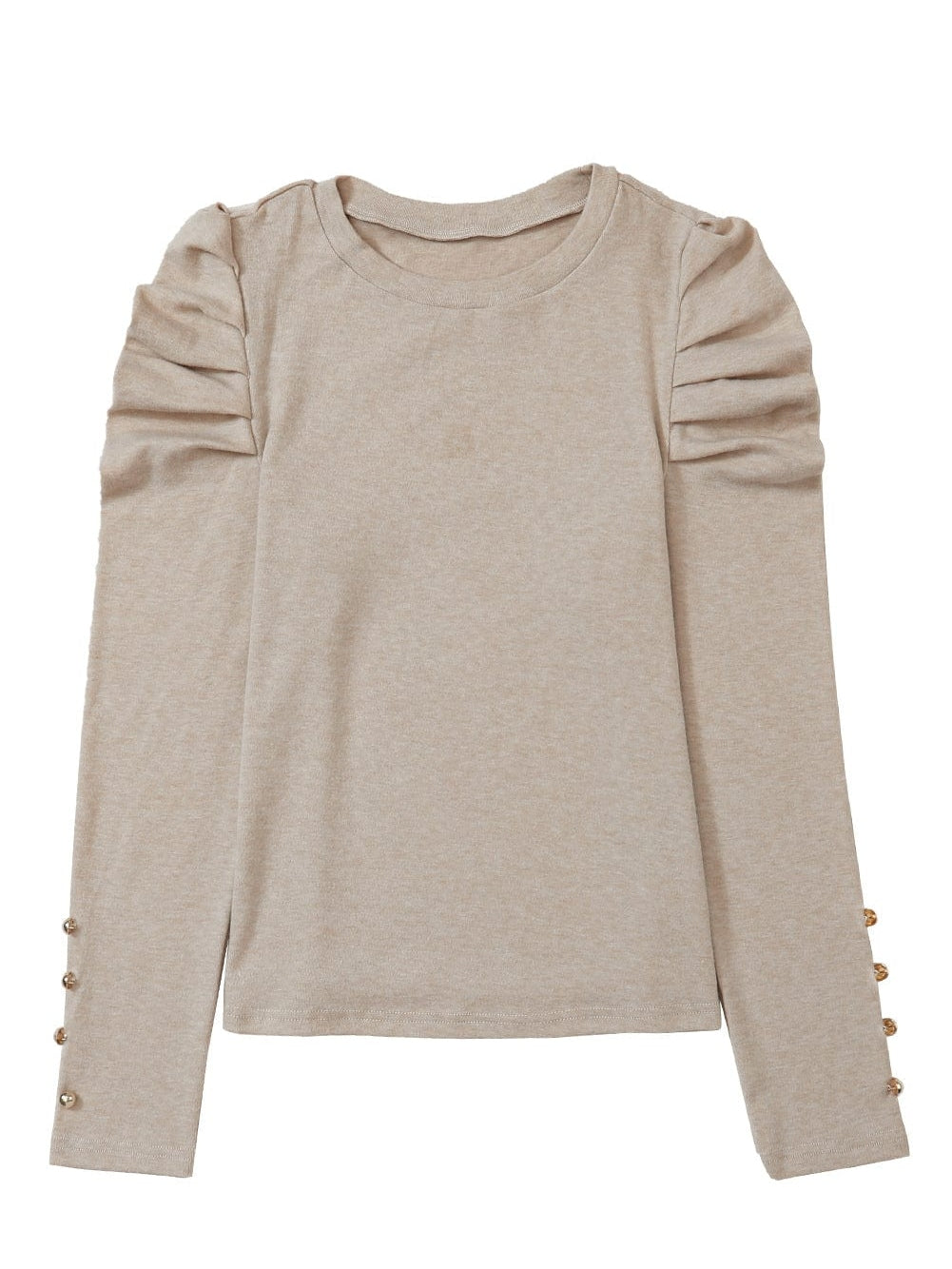 Khaki Buttoned Cuff Long Sleeve Sheath Blouse