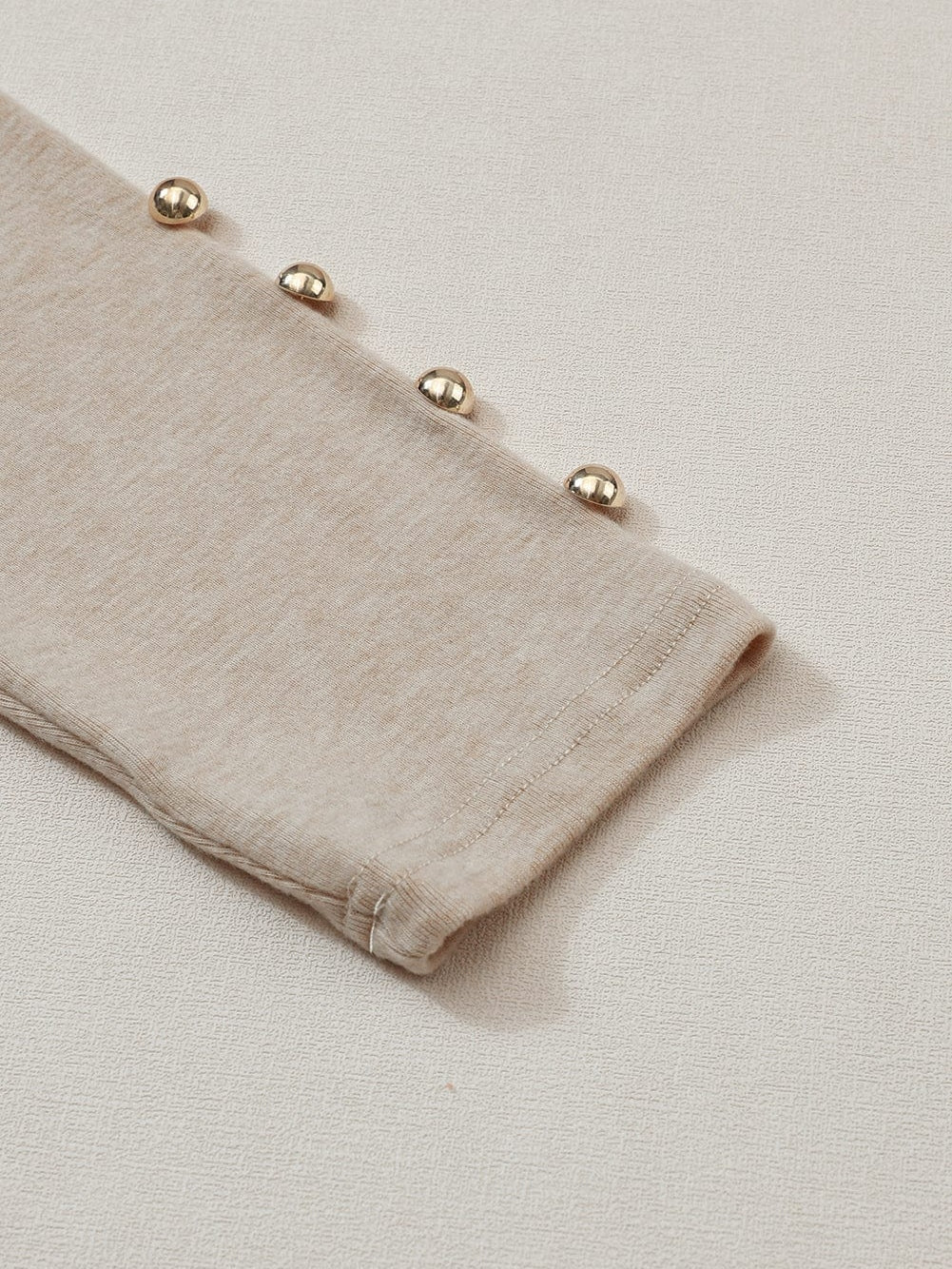 Khaki Buttoned Cuff Long Sleeve Sheath Blouse