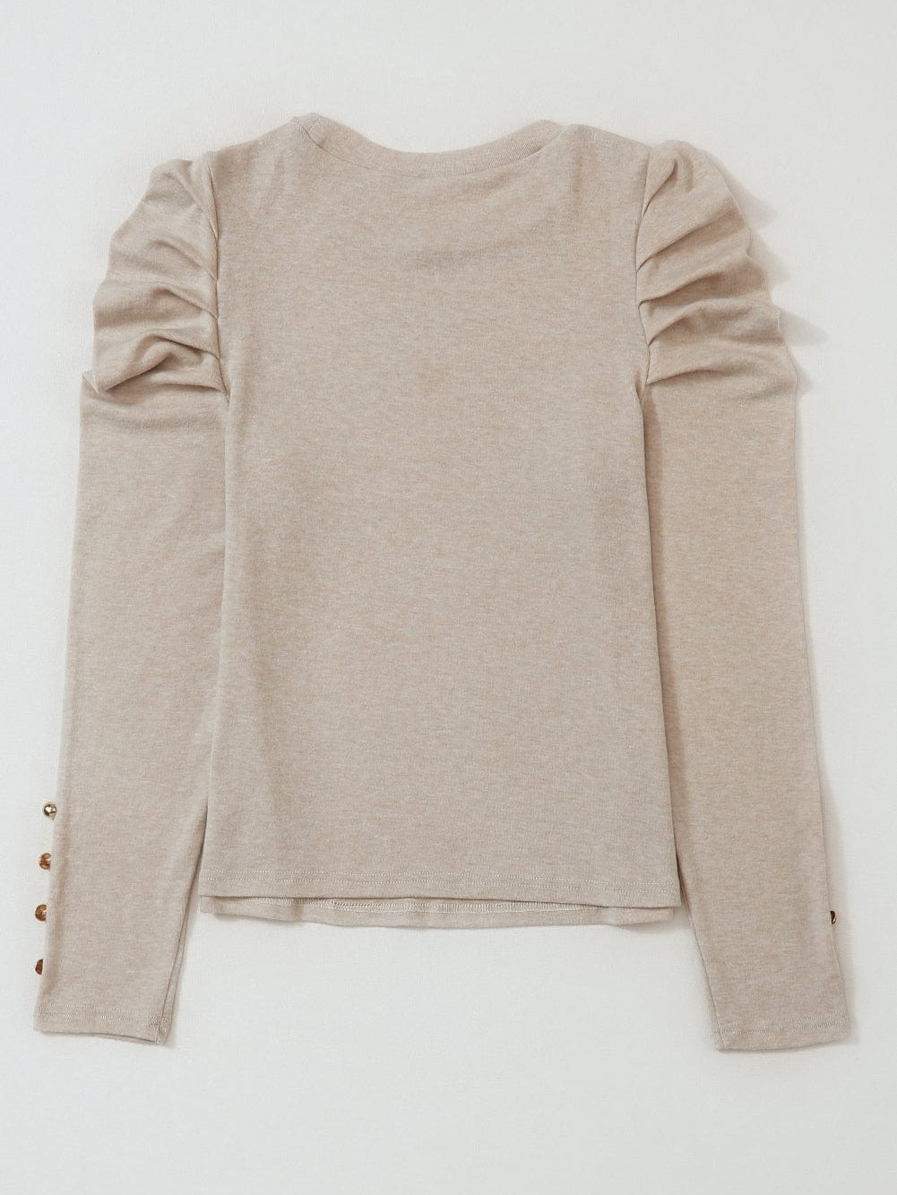 Khaki Buttoned Cuff Long Sleeve Sheath Blouse