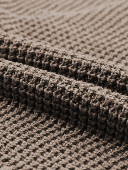 Khaki Buttoned V Neck Drop Shoulder Knit Sweater