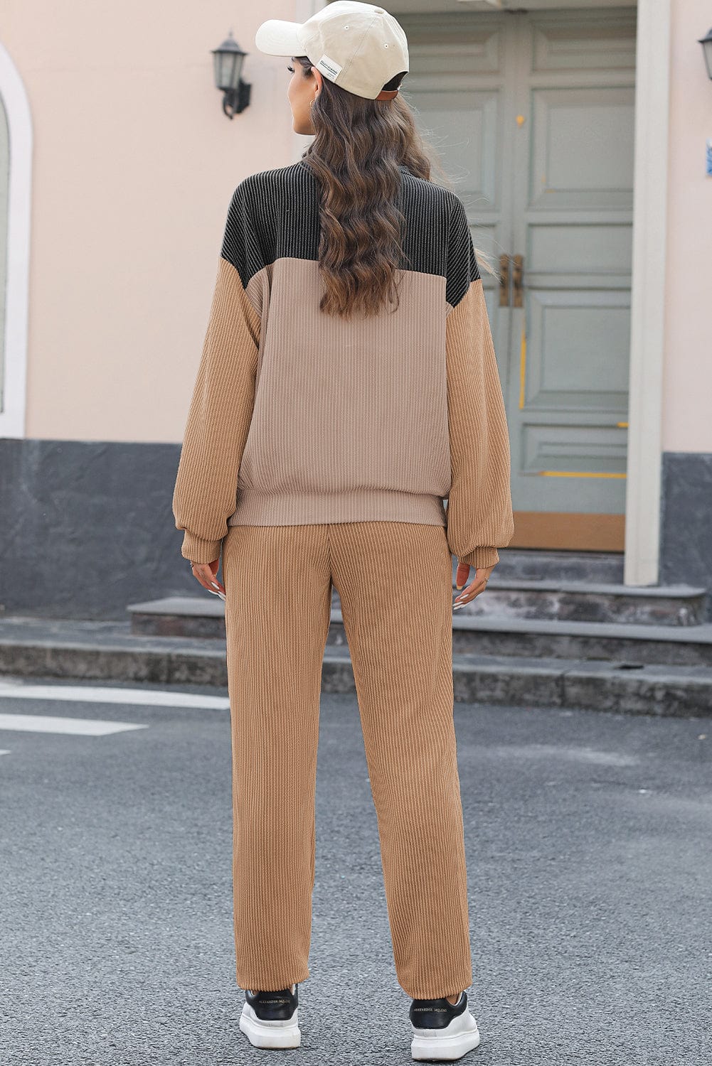 Khaki Colorblock Pullover and Jogger Pants Set