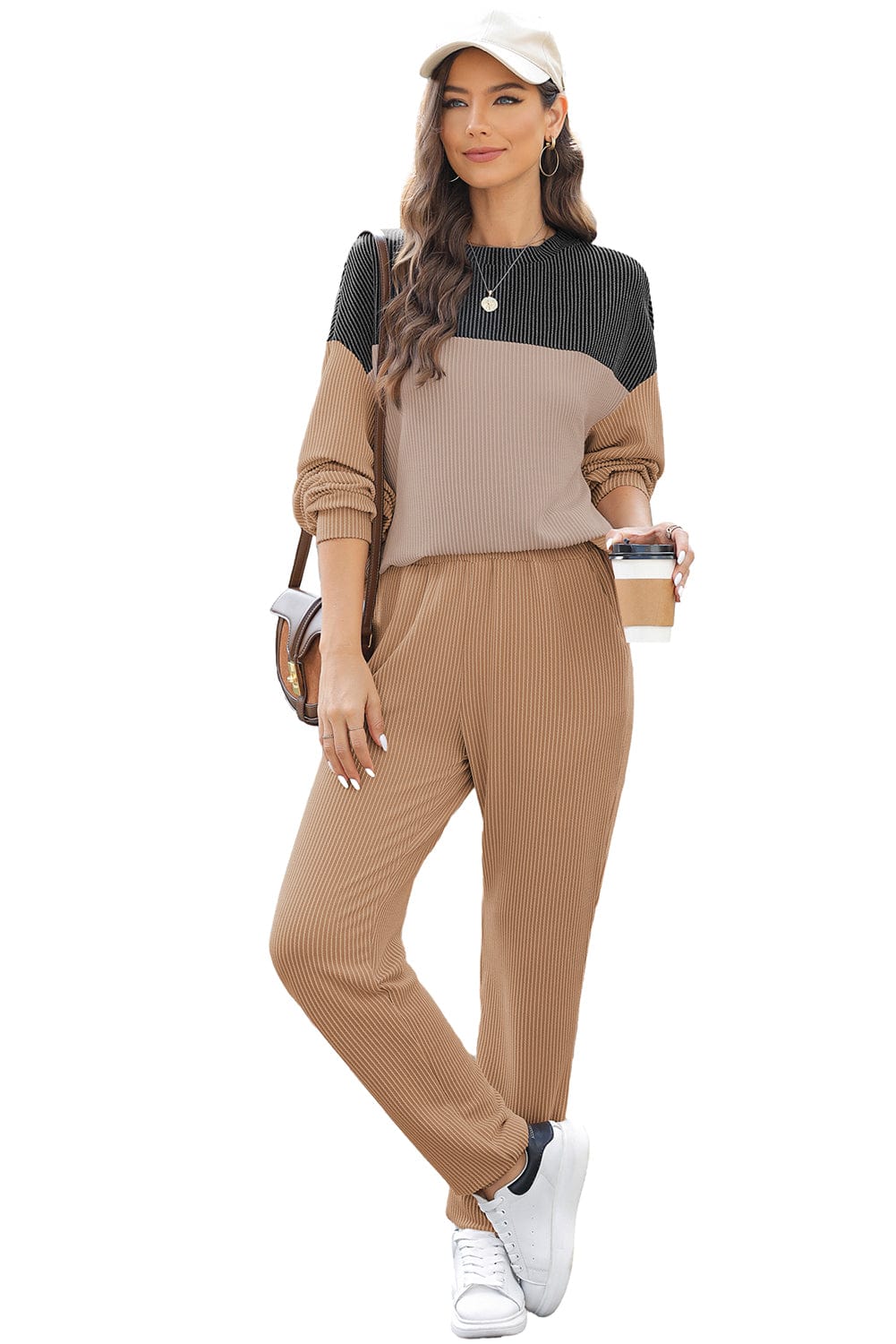 Khaki Colorblock Pullover and Jogger Pants Set