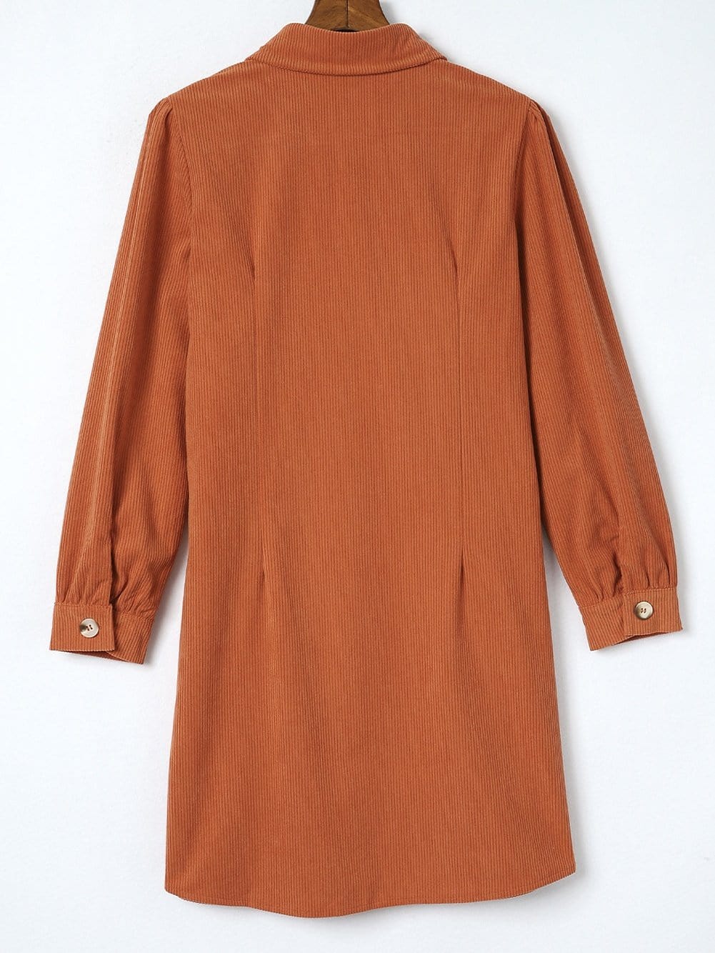 Khaki Corduroy Button-Up Long Sleeve Mini Dress