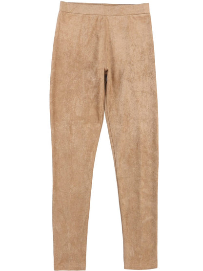 Khaki Faux Suede High Waisted Leggings with Skinny Fit