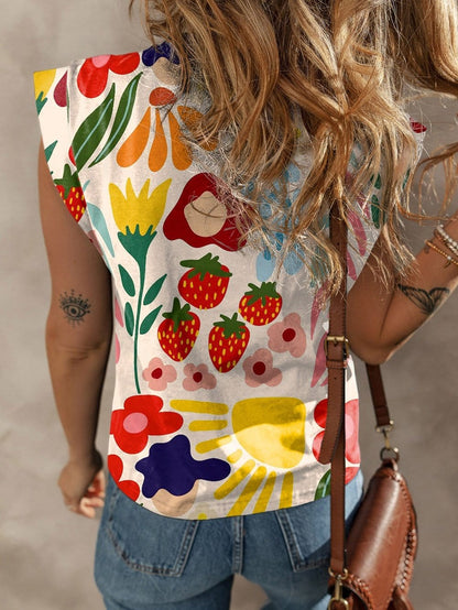 Khaki Floral Print Short Sleeve Round Neck T-Shirt