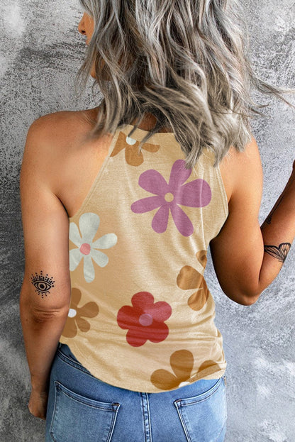Khaki Floral Sleeveless Tank Top