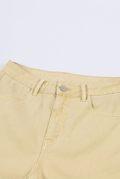 Khaki Frayed Hem High Waist Denim Flare Pants